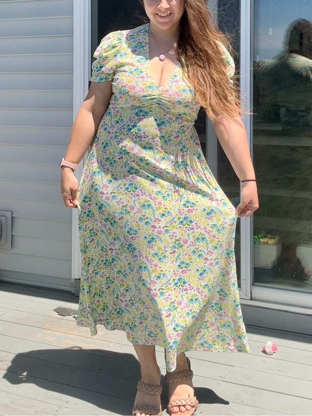 Asos Design | Pastel Floral Short Sleeve Midi Tea Dress | Size 12 - Picture 5 of 8